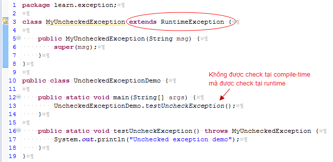vi du unchecked exception trong java