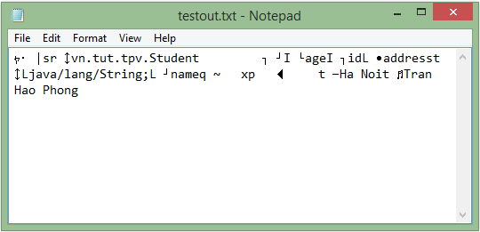Ví dụ về lớp ObjectOutputStream trong java output