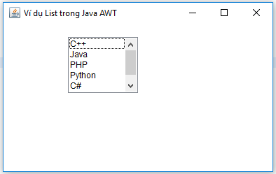 Ví dụ List trong Java AWT