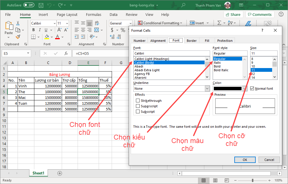 Cài đặt font chữ trong Excel - Học Excel cơ bản - VietTuts