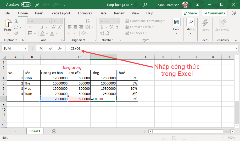 Chèn dữ liệu trong Excel