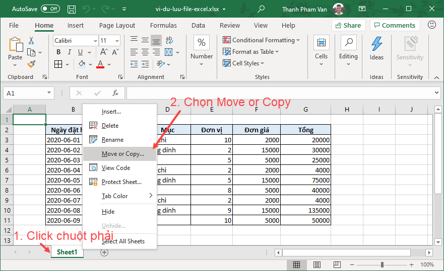 Copy bảng tính (Worksheet) trong Excel