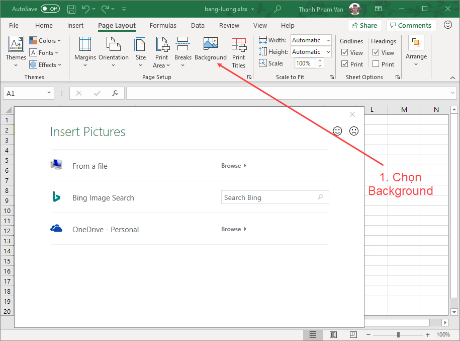 Đặt hình nền (Background) trong Excel