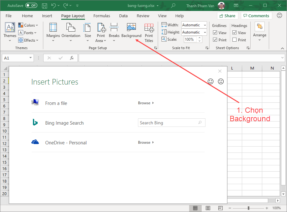 Hướng dẫn chèn tạo hình nền chìm ảnh mờ trong excel 2016 gacongnghecom