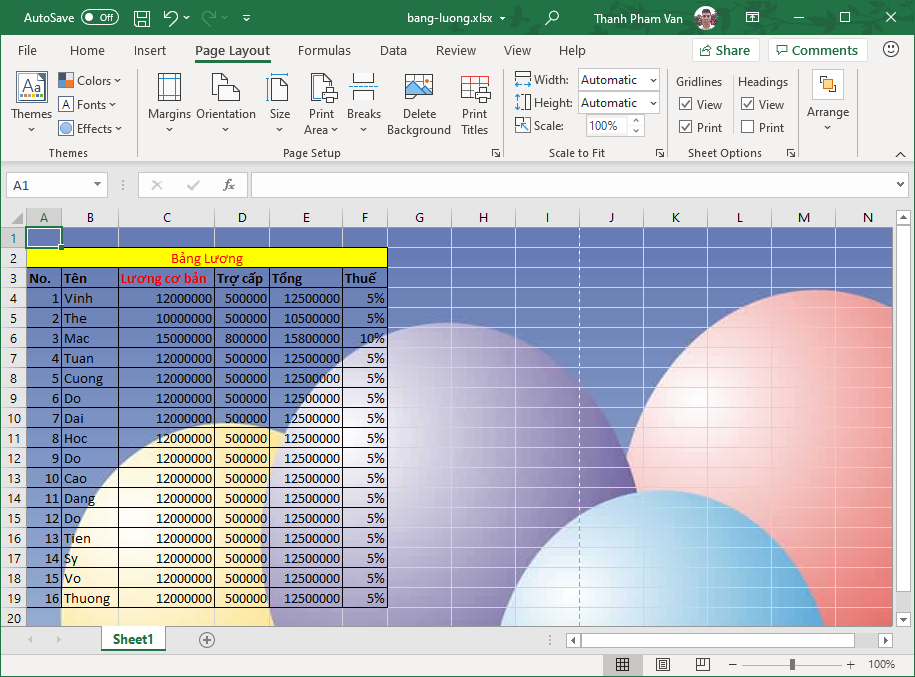 HƯỚNG DẪN CÁCH CHÈN THAY ĐỔI HÌNH NỀN BACKGROUND TRONG EXCEL