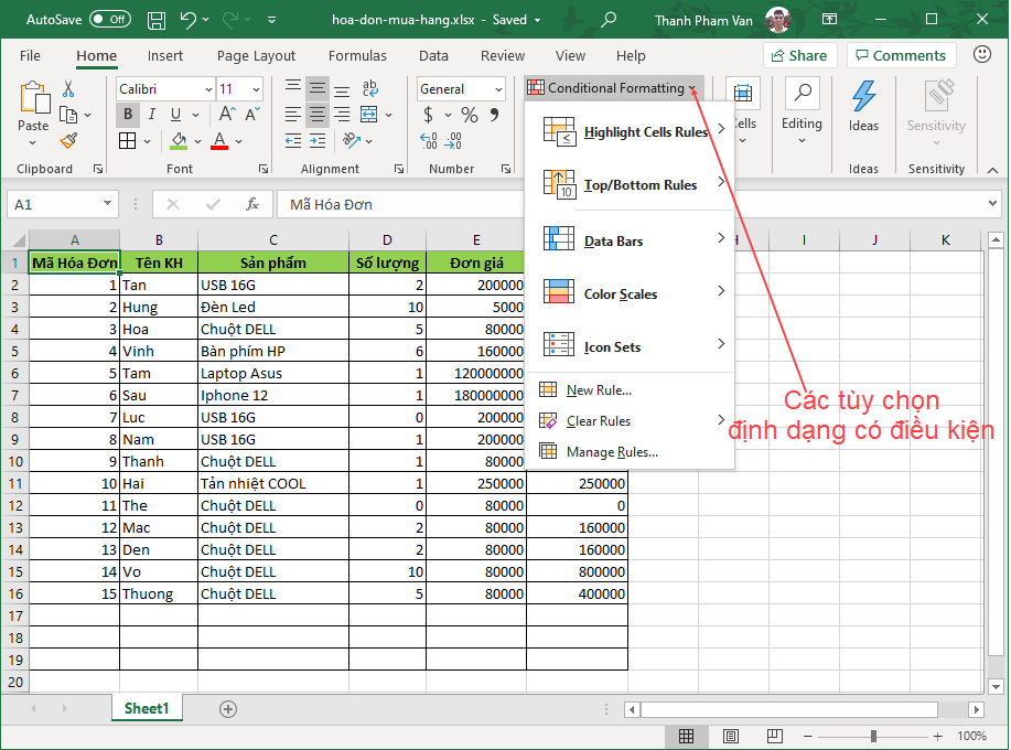 Định dạng có điều kiện trong Excel