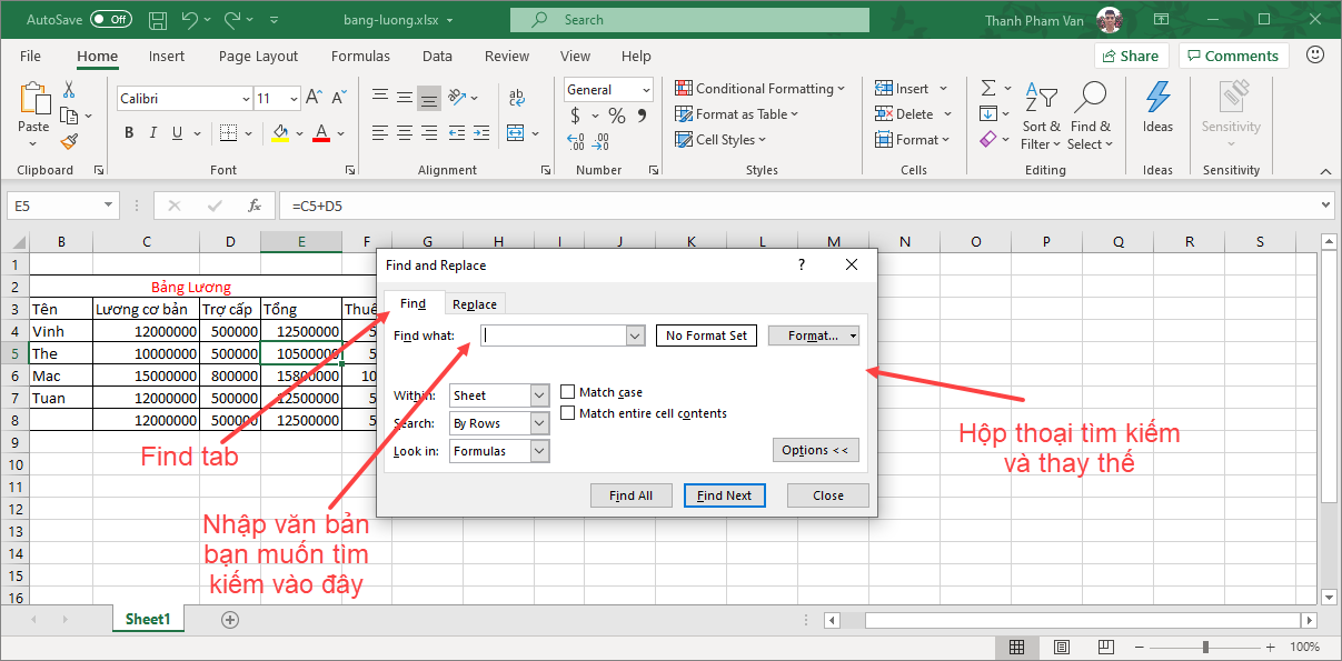 Find/Replace trong Excel - Tìm và thay thế trong Excel