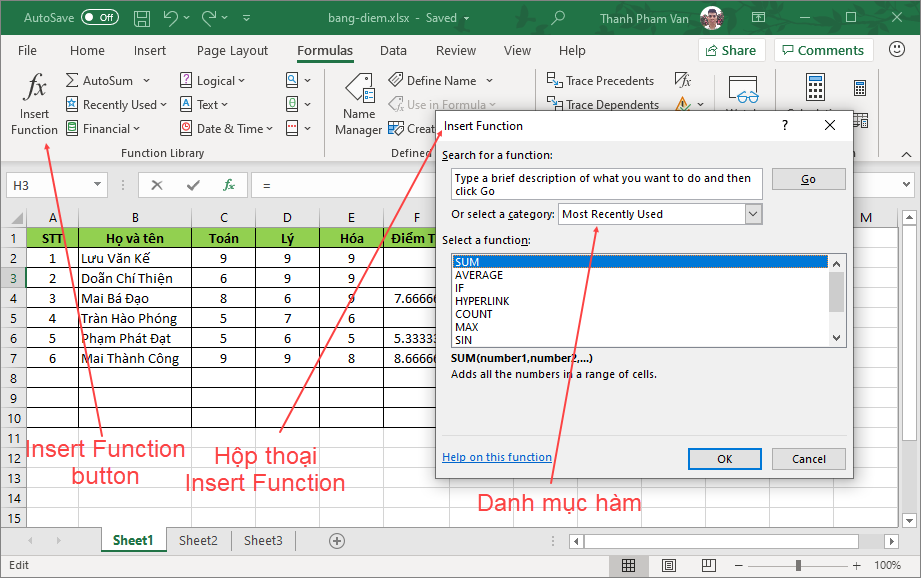 Giới thiệu các hàm có sẵn trong Excel