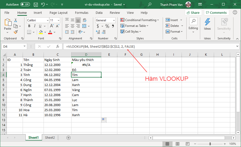 Hàm VLOOKUP trong Excel
