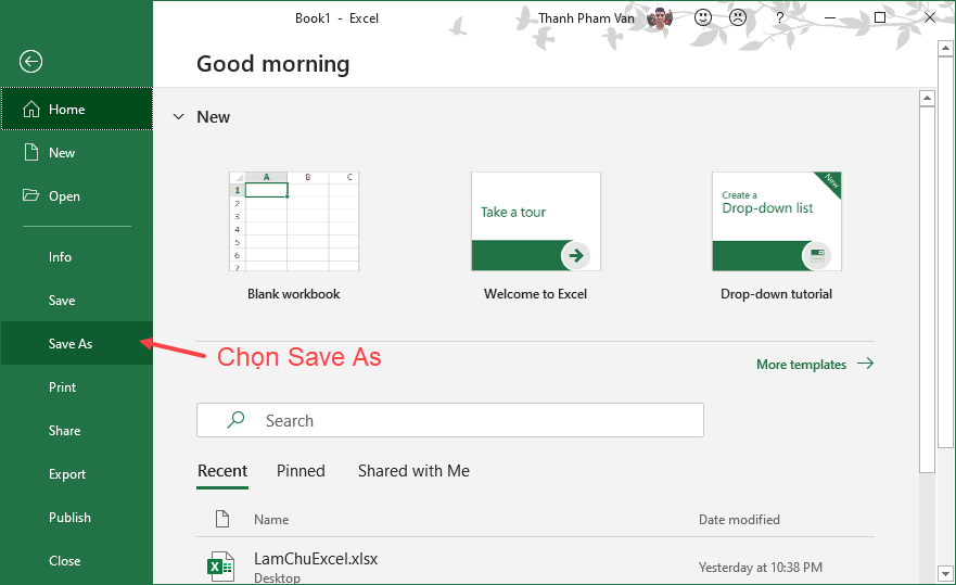 Lưu cửa sổ làm việc trong Excel