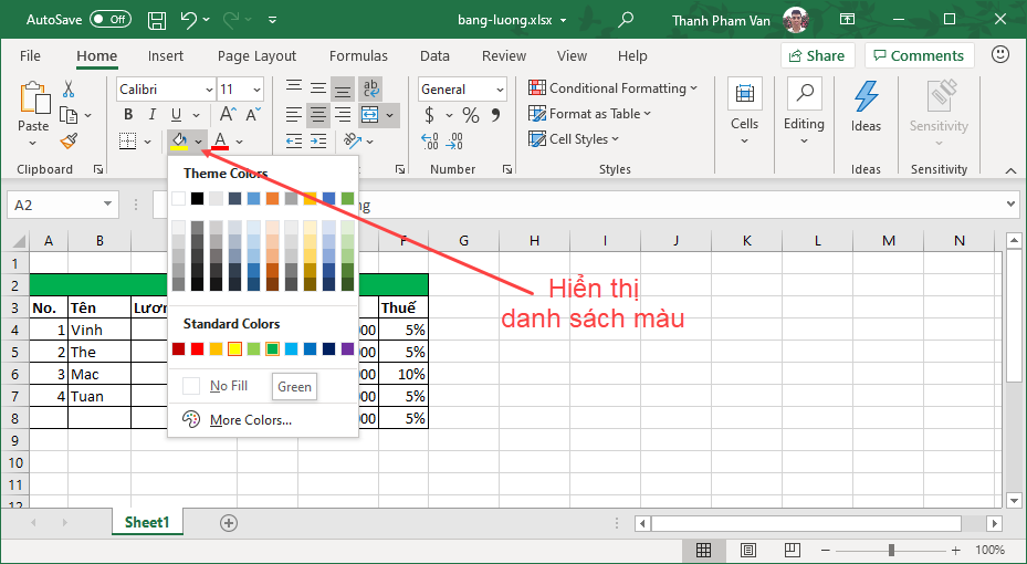 Màu Văn Bản Và Màu Nền (Background) Trong Excel - Viettuts
