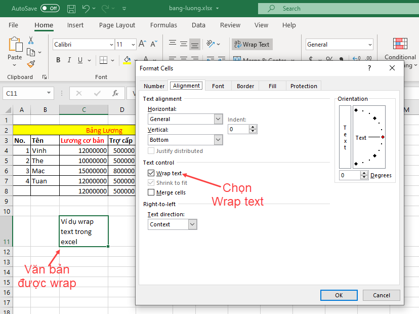 Merge & Wrap trong Excel