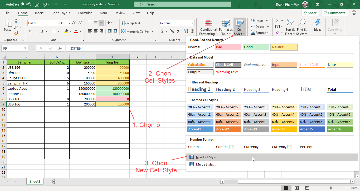 Sử dụng Style trong Excel
