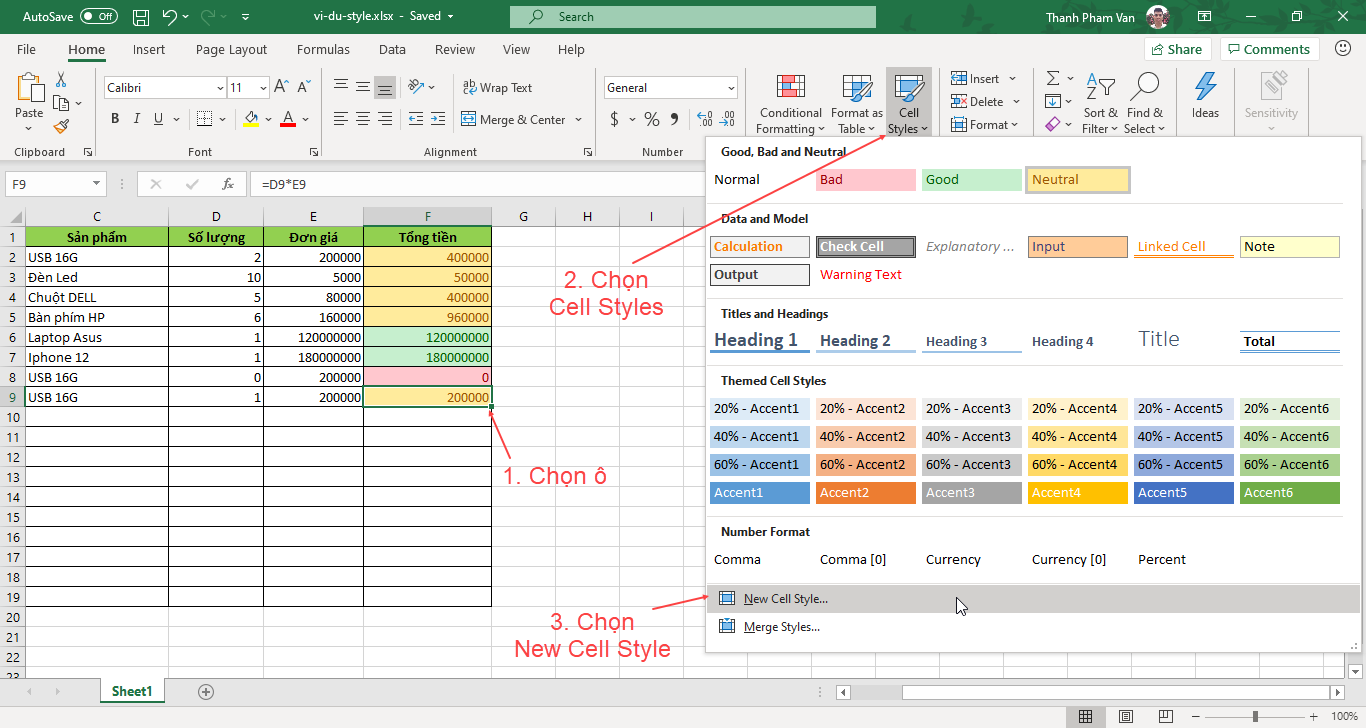 Sử Dụng Style Trong Excel Học Excel Cơ Bản Viettuts 0014