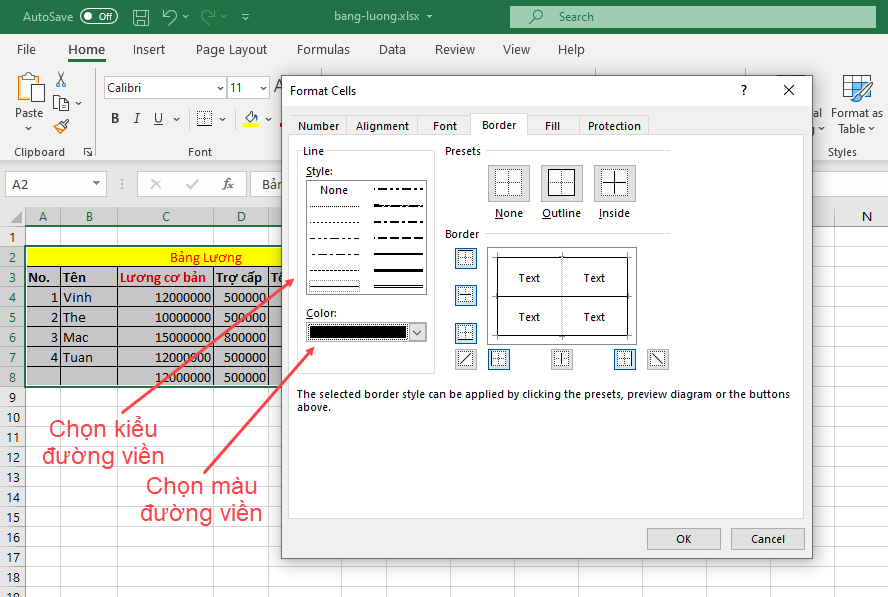 Tạo đường viền (border) trong Excel