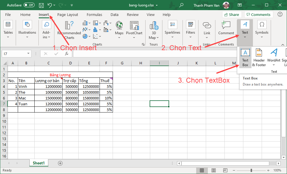 Chèn hộp văn bản (Text Box) trong Excel