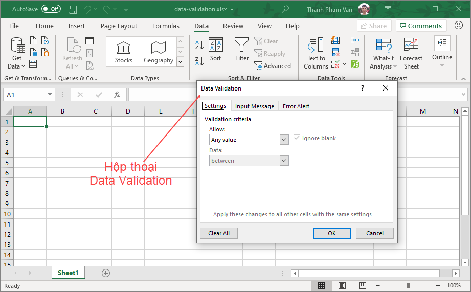 Xác thực dữ liệu (Data Validation) trong Excel