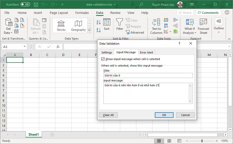 Xác thực dữ liệu (Data Validation) trong Excel