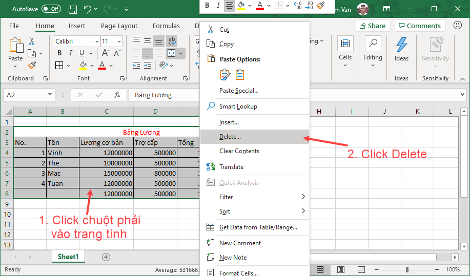 Xóa dữ liệu trong Excel