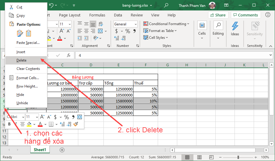 Xóa dữ liệu trong Excel