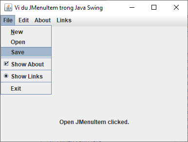 Lớp JMenuItem trong Java Swing