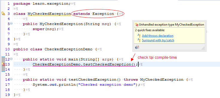 vi du checked exception trong java