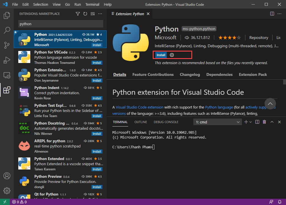 Python C B N Python V I Visual Studio Code